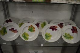 Nine early Wedgewood cream ware botanical plates, each hand painted with maple leaves.