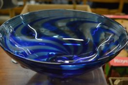 Robert Marshall blue glass swirl pattern pedestal bowl.