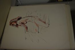 Alistair Grant, a sketch book of eleven female nude studies, watercolour, ink and crayon.
