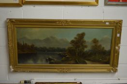 Mountainous river landscape, oil on board.