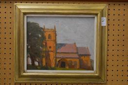 John Brown, a view of a church, oil on board.