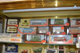 A quantity of Corgi and other die-cast model buses.