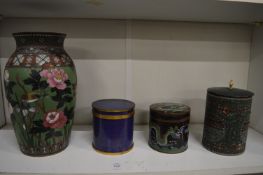 Four Chinese cloisonne items.