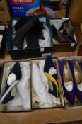 Four pairs of ladies designer shoes and one pair of designer boots, some with original boxes, all