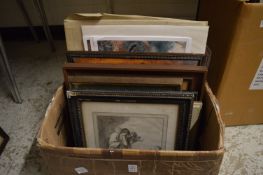 A box of engravings and prints etc.