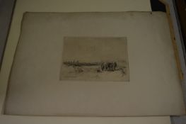 George Morland, an engraving of figures, horses and sheep in a landscape, unframed together with