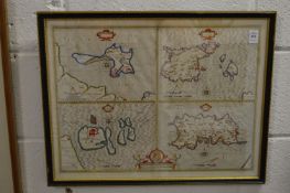 John Speede, a 17th century engraved map depicting Jersey, Guernsey and two other islands.