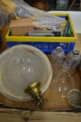 Decorative glassware, ceiling light and other items.