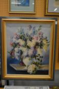 P Roberis, a still life of mixed lilac, oil on canvas, signed.