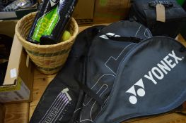 Tennis rackets, tennis balls.