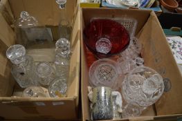 A quantity of glassware to include decanters, bowls etc.