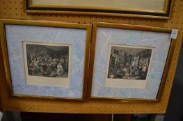 The Rakes Progress, a pair of small colour engravings.