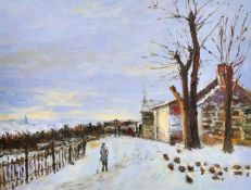 After Alred Sisley, 'Snow in Veneux, Nadon', acrylic on canvas board, 12