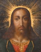 18TH - 19TH CENTURY ITALIAN SCHOOLHEAD AND SHOULDERS of CHRIST in a gilded frameTin panel 13ins x