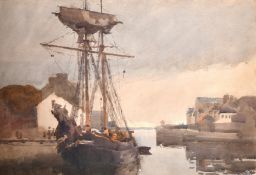 Alfred James Collister (1869-1964), ship in a harbour, signed, 13