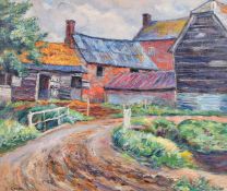 Charles Genge (1874-1958), 'Farmyard Barns', oil on canvas, signed, 20