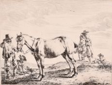 Dirk Stoop (1615-1683), man holding a horse by the bridle, engraving, collectors stamp verso, 6