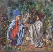 GEORGE WEISSBORT (1928 - 2013)A CLASSICAL SCENE figures and deer, board.11.5ins x 12ins (29cm x