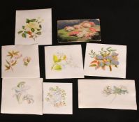 English School, a group of eight watercolours depicting florals, each around 5
