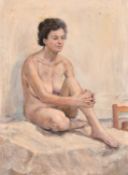 GEORGE WEISSBORT (1928 - 2013)TWO NUDES, one male and one female, board. 16ins x 12ins (41cm x