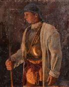 GEORGE WEISSBORT (1928 - 2013)PORTRAIT three-quarter length of a man, board, 22.5ins x 18.5ins (57cm