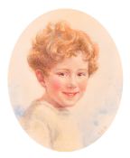 Two miniature watercolours on ivorine of a smiling young boy, one signed with initials, each 3