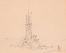 WILLIAM LIONEL WYLLIE ( 1851 - 1931)PENCIL SKETCH Navy submarine.3.75ins x 4.5ins ( 9.5cm x 11cm)
