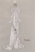 Circle of Cecil Beaton (1904-1980), a costume drawing of a lady in a wedding dress, signed, 11.5