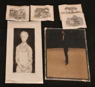 A collection of fifteen unframed engravings and other prints, including one by Paul Hogarth, all