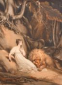 Richard Westall, Una and the lion from Spenser's Faerie Queen, hand coloured aquatint, 24.5