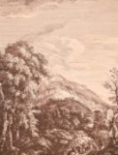 Paul Sandby (1730-1809), figures in a foothill. Sepia engraving, 8