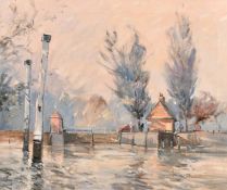 Peter Gilman (1928-1984), 'Teddington Lock, Summer', oil on canvas, signed, 20