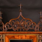 A 19th Century Italian walnut tabernacle frame with carved scrolling top ornament, rebate size 15