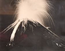 20th Century mounted photograph of the eruption of Volcan de Izalco, El Salvador, photograph size