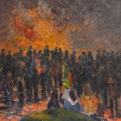 Douglas, English School, 'November Fifth', figures before a bonfire, oil on canvas, signed and dated