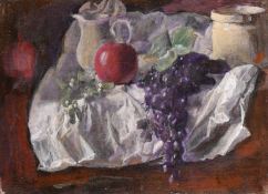 GEORGE WEISSBORT (1928 - 2013)TWO STILL LIFES, grapes, apple, jug etc. and one of fruit, board. 8.
