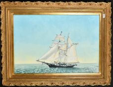 Michael Wood (20th Century), 'The Black Pearl', a yacht with sails unfurled in open seas, oil on
