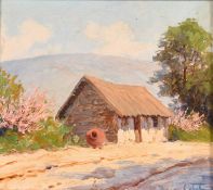 Benito Ramos Catalan, hut on a mountain road, oil on board, signed, indistinctly inscribed, on
