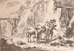 Jan Berghem, figures and livestock in a mountain valley, engraving, 8