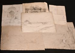 A collection of nine unframed pencil drawings (one possibly by H B Carter) and one pastel