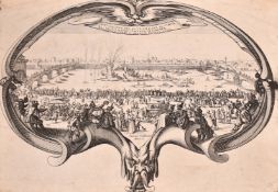Jacques Callot (1592-1635), A battle scene on a river, engraving, 8.5