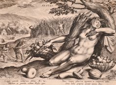 Johannes Sadeler (1550-1600), Aestas as a nude woman, engraving, collectors mark verso, 6.75