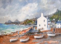 Circle of Fred Yates, a whitewashed fishing village, oil on paper, 11.5