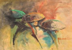 Hilario Roberto, three forms, oil on canvas laid on board, signed, 27.5
