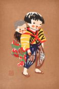 Kyoshi Saito (1907-1997) Japanese, a pair of woodcut prints each with a mother and child, both