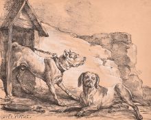 Carle Vernet (1758-1836), a collection of three lithographs, two featuring dogs, each around, 8
