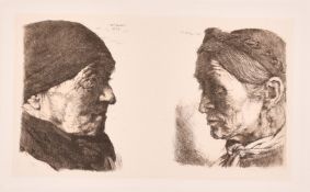 Wilhelm Leibl (1844-1900), an etching of an old man and woman, 3.5