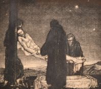 Gertrude Martin Hodges, an etching of the deposition of Christ, signed in pencil, 5.25