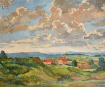 Francis Wynne Thomas (1907-1969), landscape view with low clouds, oil on canvas, signed, 25