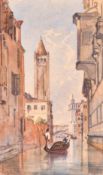 Circle of Arthur Streeton, a gondola on a Venetian canal, watercolour, inscribed Venice and